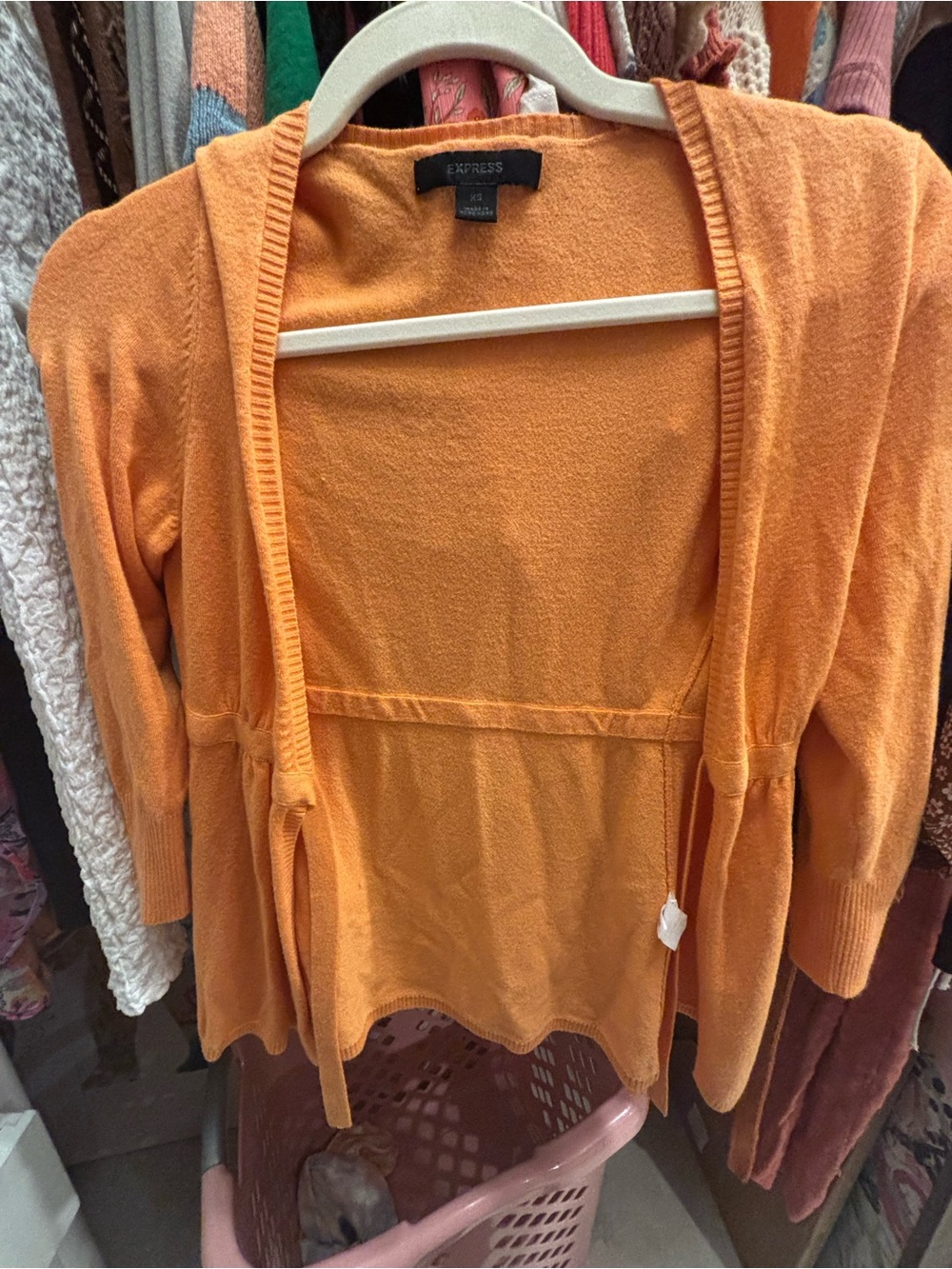 Express Orange Open-Front Tie-Waist Cardigan